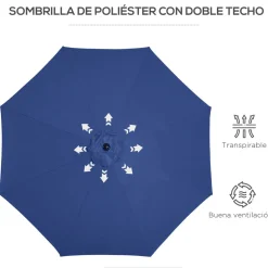 Sombrilla Sevilla Outsunny doble techo inclinable + manivela azul Ø295x250 cm