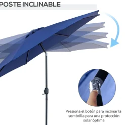 Sombrilla Sevilla Outsunny doble techo inclinable + manivela azul Ø295x250 cm