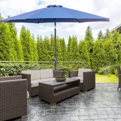 Sombrilla Sevilla Outsunny doble techo inclinable + manivela azul Ø295x250 cm