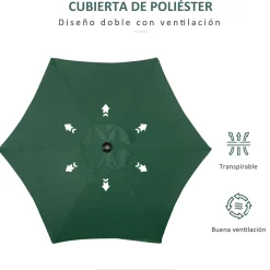 Sombrilla Teki Outsunny desmontable verde Ø196x204 cm