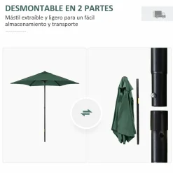 Sombrilla Teki Outsunny desmontable verde Ø196x204 cm