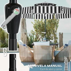 Sombrilla Zebra Outsunny inclinable doble techo blanco/negro Ø263x251 cm