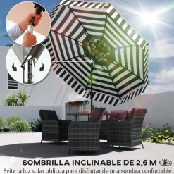 Sombrilla Zebra Outsunny inclinable doble techo blanco/negro Ø263x251 cm