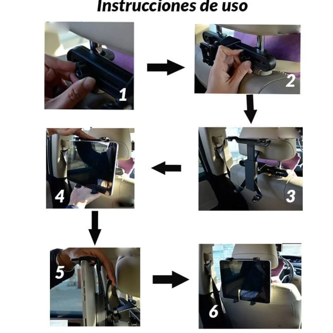 Soporte de tablet para coche giratorio 7-13'' negro 12x27 cm