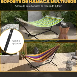 Soporte para hamacas Kea Outsunny 6 niveles de ajuste negro 115x290x120 cm