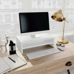 Soporte para pantalla de PC 1 estante madera blanco 13x42x24 cm
