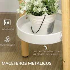 Soporte para plantas Outsunny 4 estantes bambú natural/blanco Ø28x80 cm