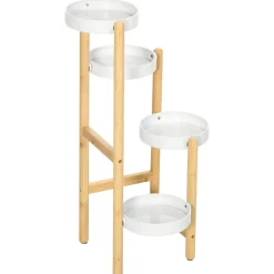 Soporte para plantas Outsunny 4 estantes bambú natural/blanco Ø28x80 cm
