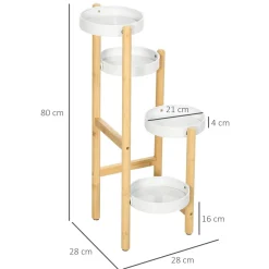 Soporte para plantas Outsunny 4 estantes bambú natural/blanco Ø28x80 cm
