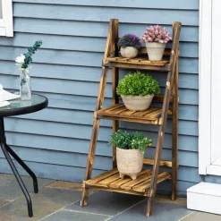 Soporte para plantas Outsunny 3 niveles natural 93x40x37 cm
