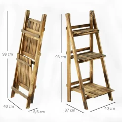 Soporte para plantas Outsunny 3 niveles natural 93x40x37 cm