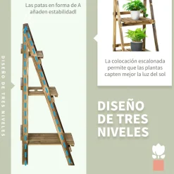 Soporte para plantas Outsunny 3 niveles natural 93x40x37 cm