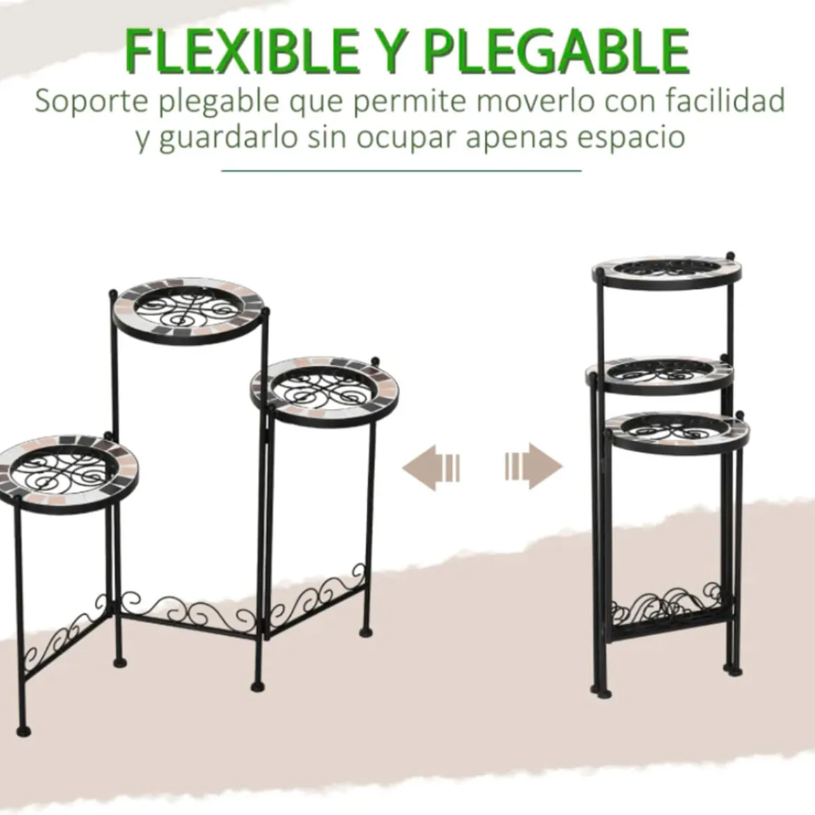 Soporte para plantas Outsunny 3 estantes negro 65x60x22 cm