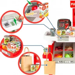 Supermercado de juguete Funmart 47 accesorios +3A blanco/rojo 75x55,5x29 cm