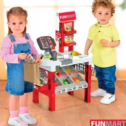 Supermercado de juguete Funmart 47 accesorios +3A blanco/rojo 75x55,5x29 cm