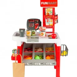 Supermercado de juguete Funmart 47 accesorios +3A blanco/rojo 75x55,5x29 cm