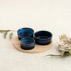Tabla de aperitivo Moana Bidasoa 3 cuencos cerámica natural/azul