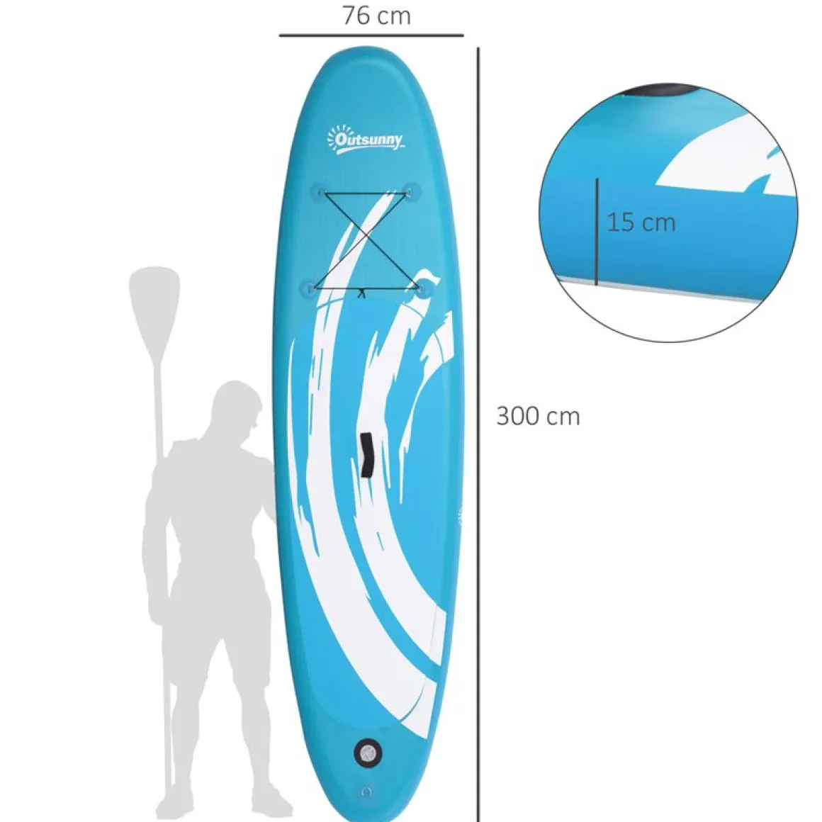 Tabla de paddle surf Outsunny hinchable con remo azul 15x76x300 cm