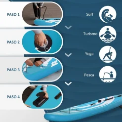Tabla de paddle surf Outsunny hinchable con remo azul 15x76x300 cm