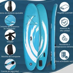 Tabla de paddle surf Outsunny hinchable con remo azul 15x76x300 cm