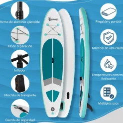 Tabla de paddlesurf Ocean Outsunny hinchable + accesorios blanco/azul 15x320x76 cm