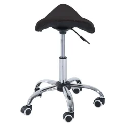 Taburete bajo con ruedas giratorio negro 49-61x53x52 cm