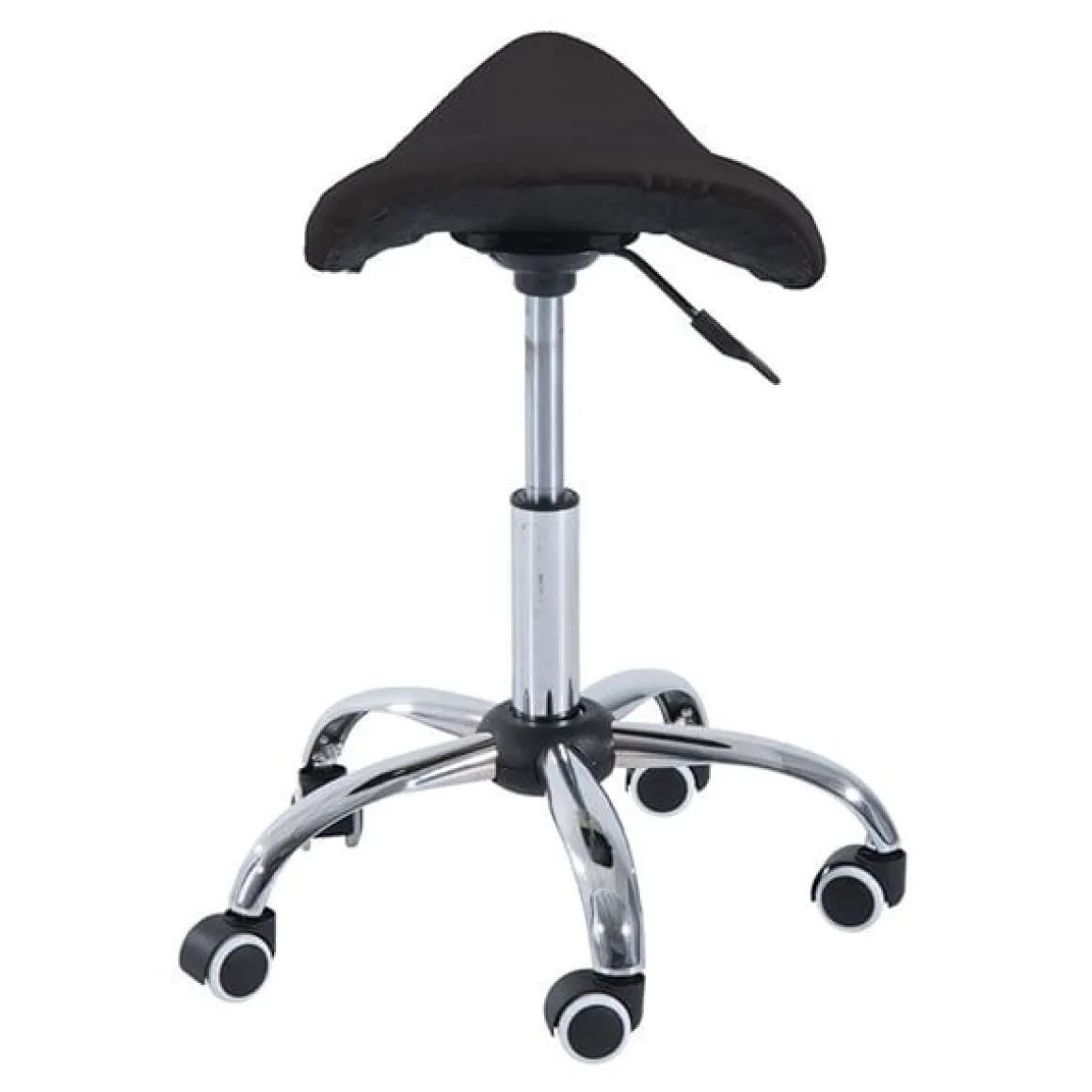 Taburete bajo con ruedas giratorio negro 49-61x53x52 cm