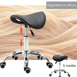 Taburete bajo con ruedas giratorio negro 49-61x53x52 cm