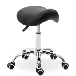 Taburete bajo con ruedas giratorio negro 49-61x53x52 cm