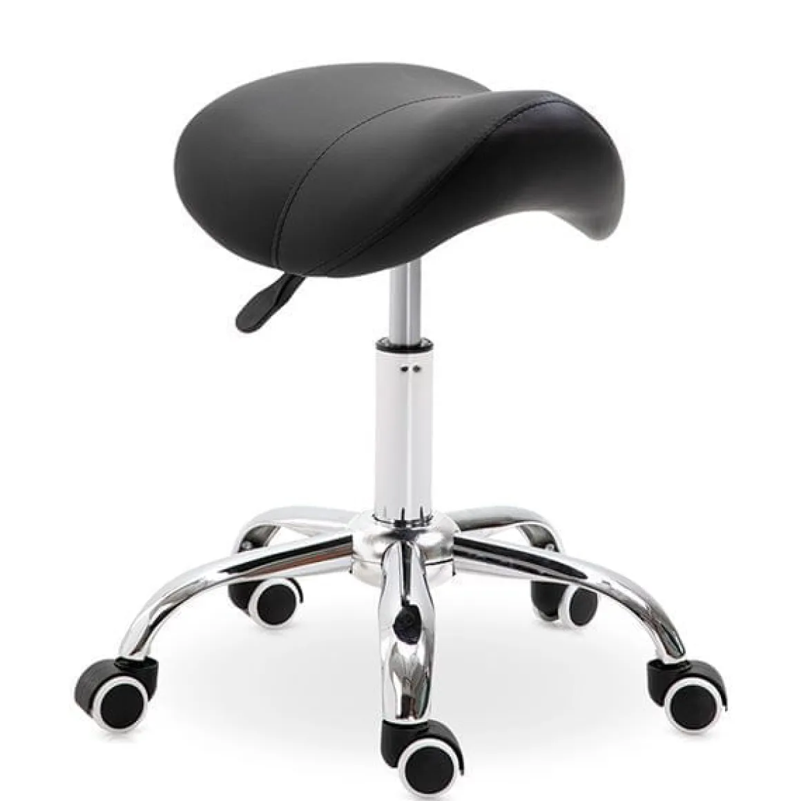 Taburete bajo con ruedas giratorio negro 49-61x53x52 cm