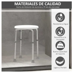Taburete de baño Homcom altura regulable blanco 35,5-54x41x32,2 cm