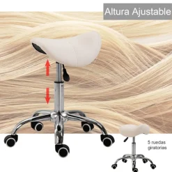 Taburete de trabajo Homcom con ruedas giratorias blanco 49-61x52x53 cm