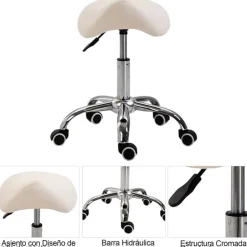 Taburete de trabajo Homcom con ruedas giratorias blanco 49-61x52x53 cm