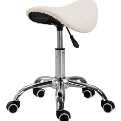 Taburete de trabajo Homcom con ruedas giratorias blanco 49-61x52x53 cm