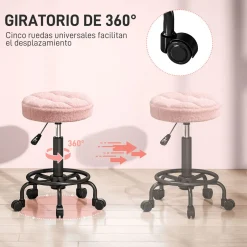 Taburete Wall Homcom diseño giratorio con ruedas Ø50x50-66 cm