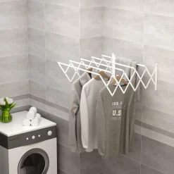 Tendedero de pared extensible Homcom 5 barras blanco 20x60x63,5 cm