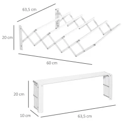 Tendedero de pared extensible Homcom 5 barras blanco 20x60x63,5 cm