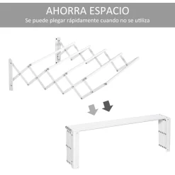 Tendedero de pared extensible Homcom 5 barras blanco 20x60x63,5 cm