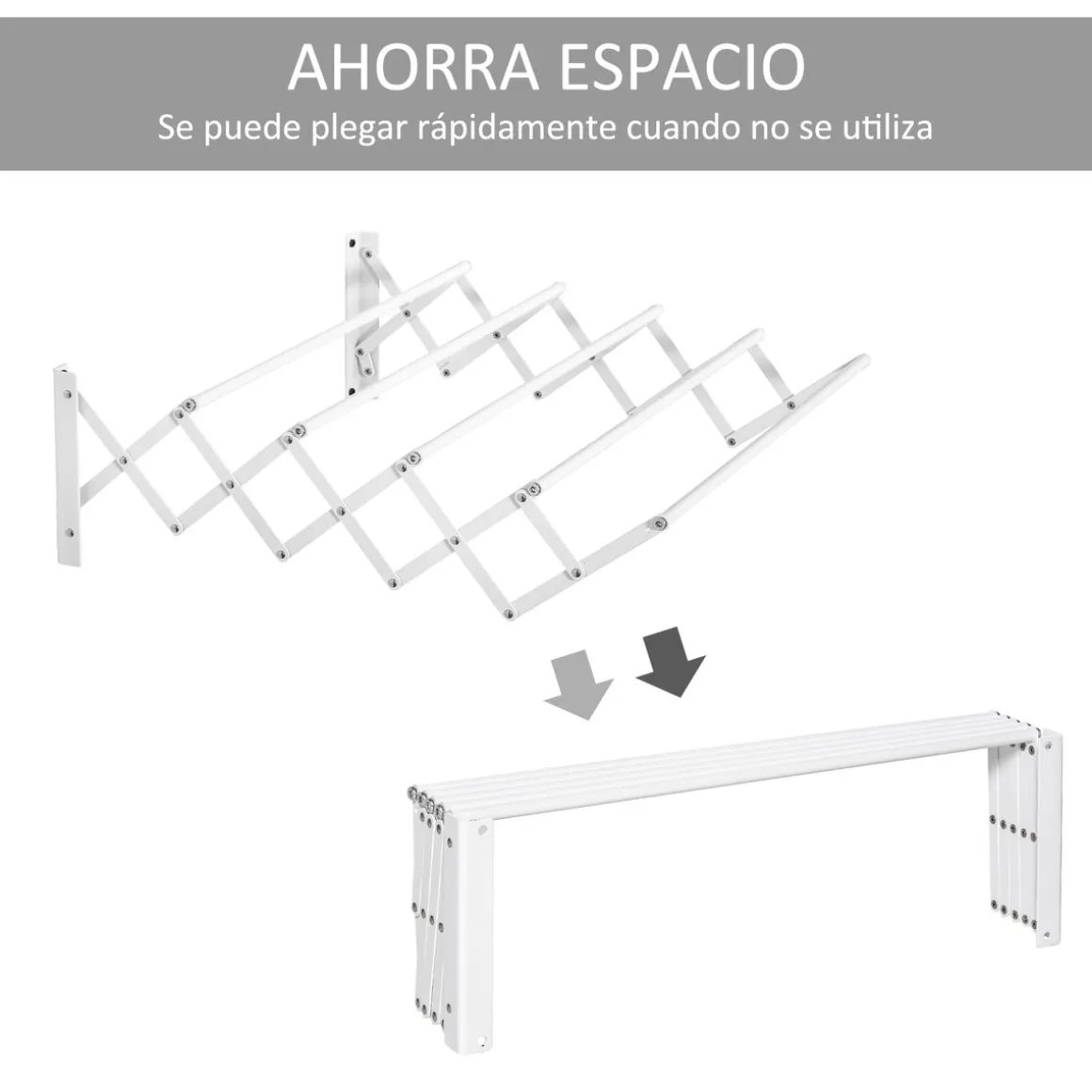Tendedero de pared extensible Homcom 5 barras blanco 20x60x63,5 cm