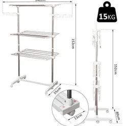 Tendedero de ropa Homcom 3 niveles con ruedas plegable 152x80-142x55 cm