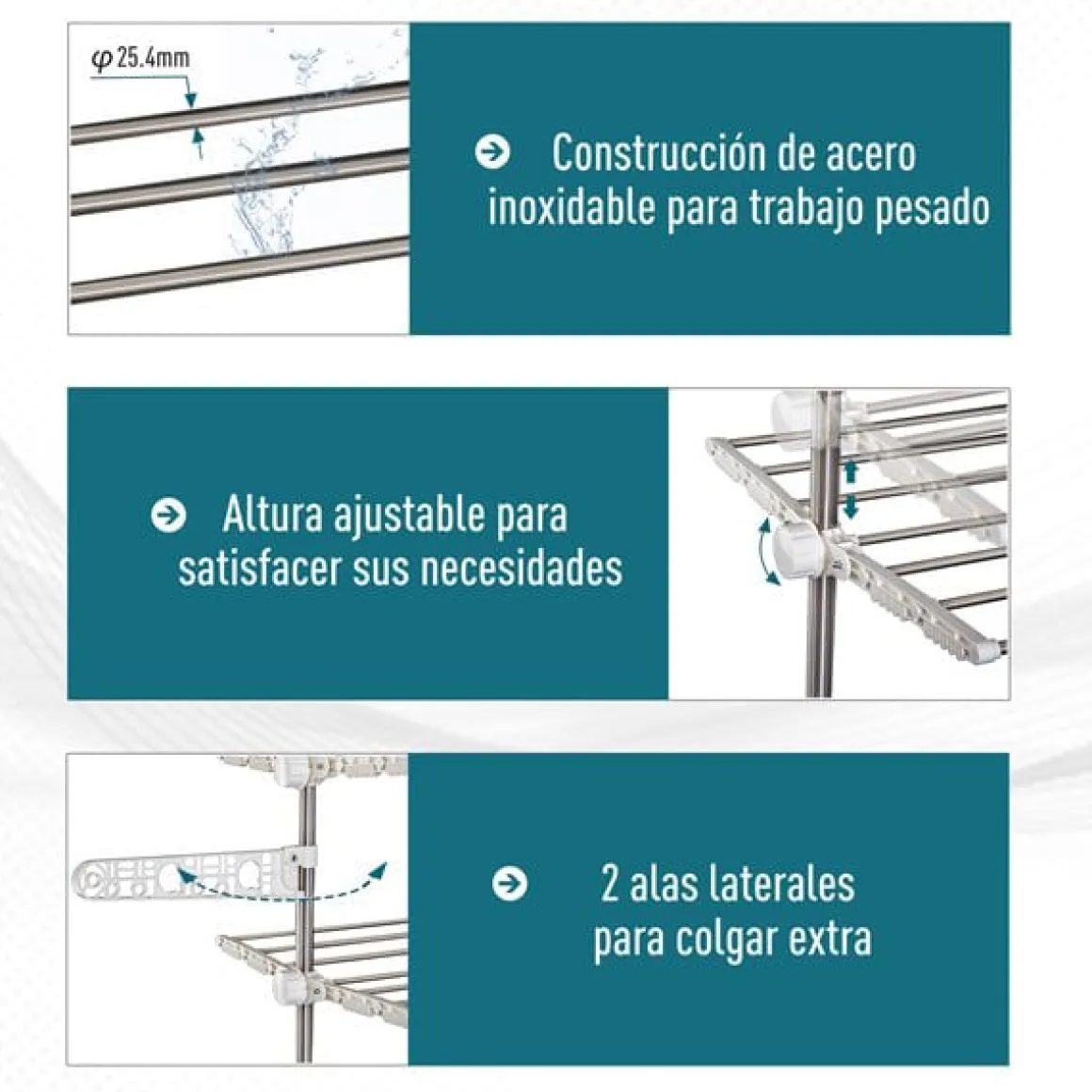 Tendedero de ropa Homcom 3 niveles con ruedas plegable 152x80-142x55 cm
