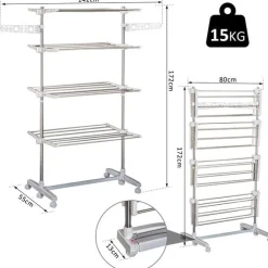 Tendedero de ropa Homcom 4 niveles con ruedas plegable 172x80-142x55 cm
