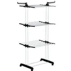 Tendedero plegable Homcom 3 niveles con alas plegables y colgadores negro/blanco 177x73x64 cm