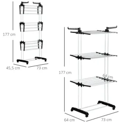 Tendedero plegable Homcom 3 niveles con alas plegables y colgadores negro/blanco 177x73x64 cm
