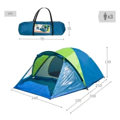 Tienda de campaña Aktive 3 personas de doble techo con avance y accesorios azul/verde