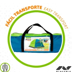 Tienda de campaña Aktive Camping 4 personas doble techo verde/azul 130x240x210 cm