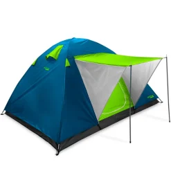 Tienda de campaña Aktive Camping 4 personas con toldo verde/azul 130x240x210 cm