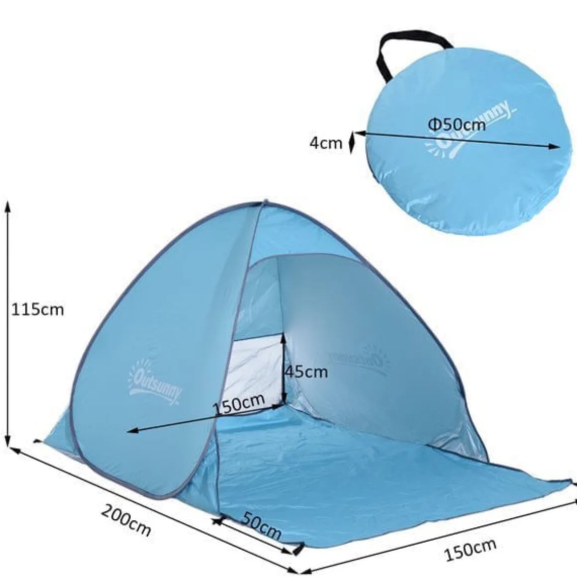 Tienda de campaña Outsunny azul 115x150x200 cm