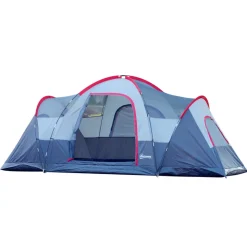 Tienda de campaña Outsunny 5/6 plazas + bolsa de transporte + gancho para luz gris 180x455x230 cm