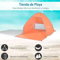 Tienda de campaña Outsunny 1/2 plazas pop-up naranja 119x150x200 cm